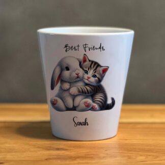 Personalized Ceramic Plant Pot: BFF Animals Cuddling Flower