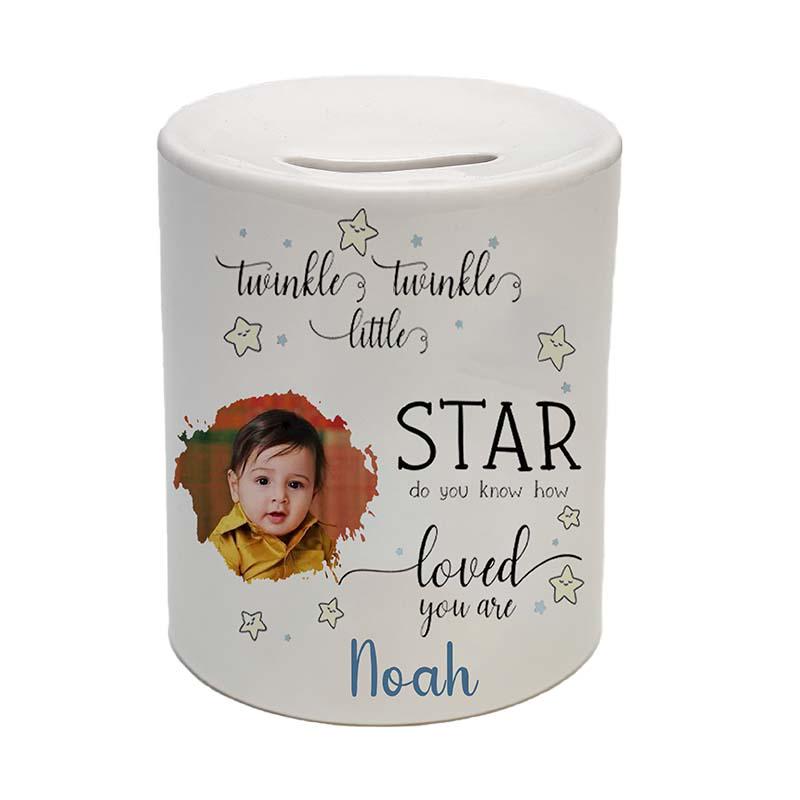 Beautiful Personalised Ceramic Money Box – Baby Christening Photo Gift | Twinkle Twinkle Design - Image 4