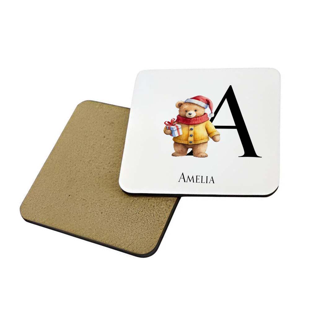 Personalised Kids Christmas Dinnerware Set | Teddy Initial Plate Bowl Cup Mug Cutlery Coaster Placemat | Unbreakable Holiday Gift - Image 9