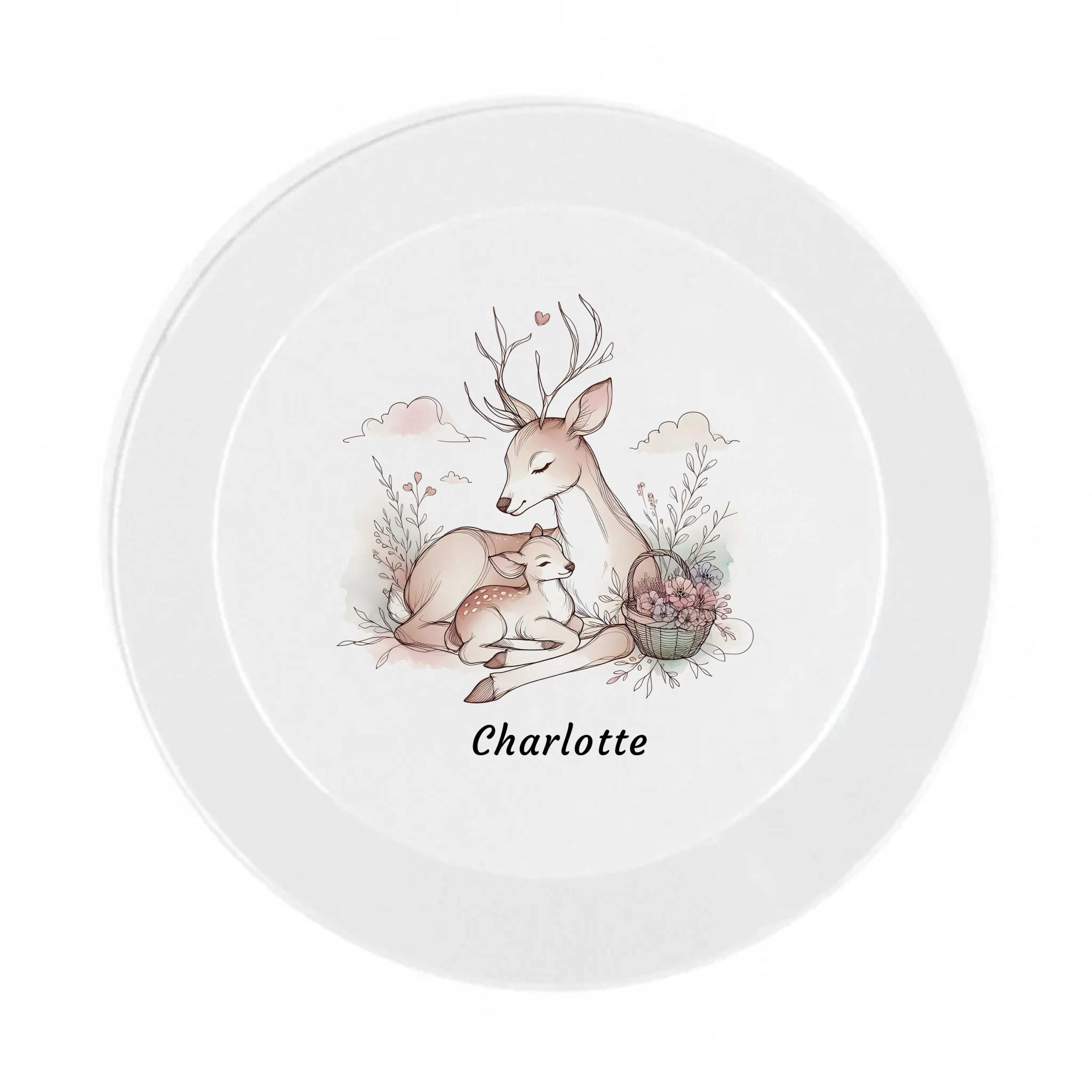 Personalised Kids Deer Dinnerware Set – Initial Plate, Bowl, Cup, Mug & Cutlery – Unbreakable Gift