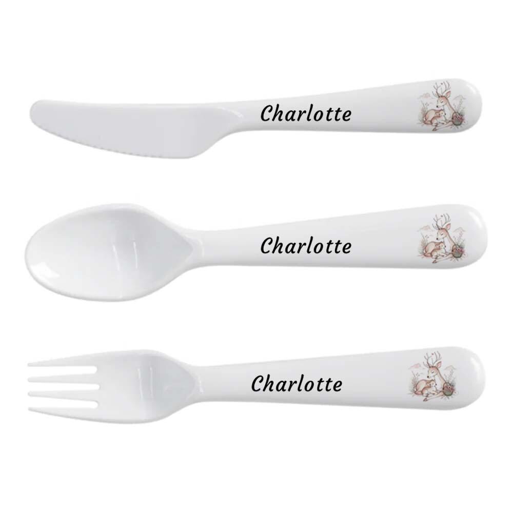 Personalised Kids Deer Dinnerware Set – Initial Plate, Bowl, Cup, Mug & Cutlery – Unbreakable Gift - Image 8