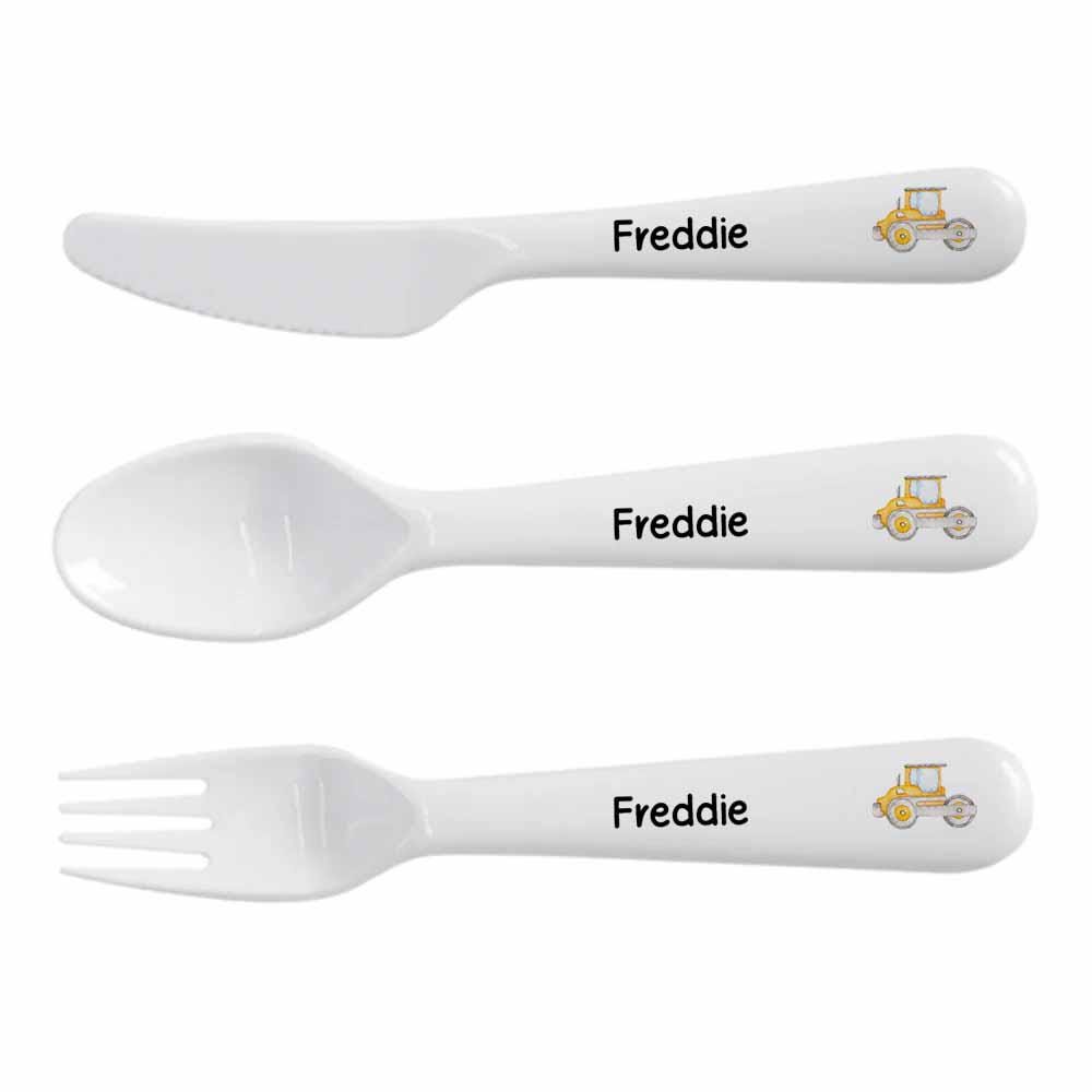 Personalised Construction Digger Plate Set – Kids Initial Dinnerware – Custom Name Children’s Meal Set - Image 3