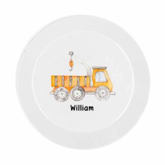 Personalized Construction Digger Plate Set: Kids Initial Dinnerware