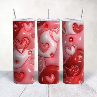 Inflated Hearts Skinny Tumbler: 20 oz Glossy Tumbler with Lid & Metal Straw