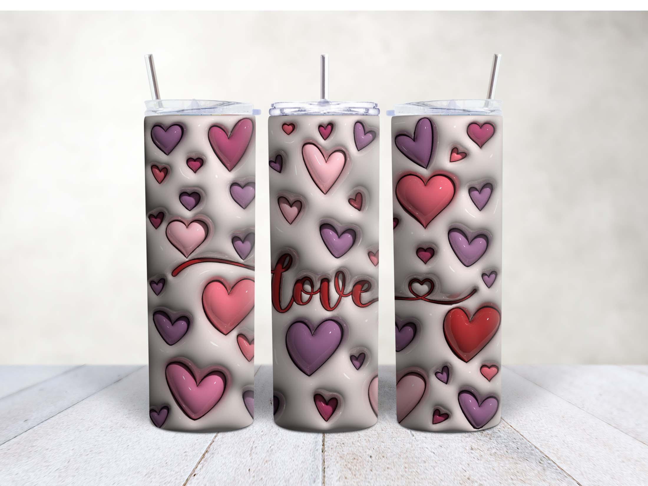 20oz Skinny Stainless Steel Tumbler – Inflated Hearts & Smiley Tumbler Design | Glossy Insulated Travel Cup with Lid, Metal Straw, Brush - Image 5