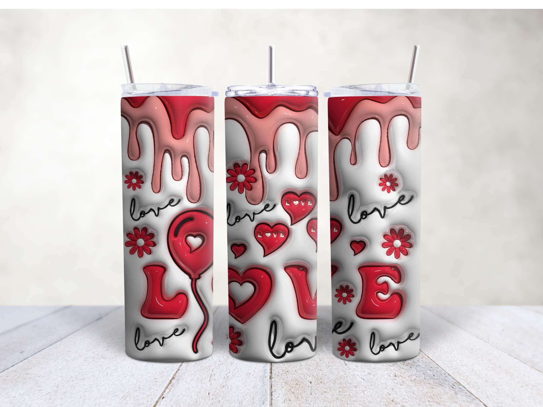 20oz Skinny Stainless Steel Tumbler – Inflated Hearts & Smiley Tumbler Design | Glossy Insulated Travel Cup with Lid, Metal Straw, Brush - Image 6