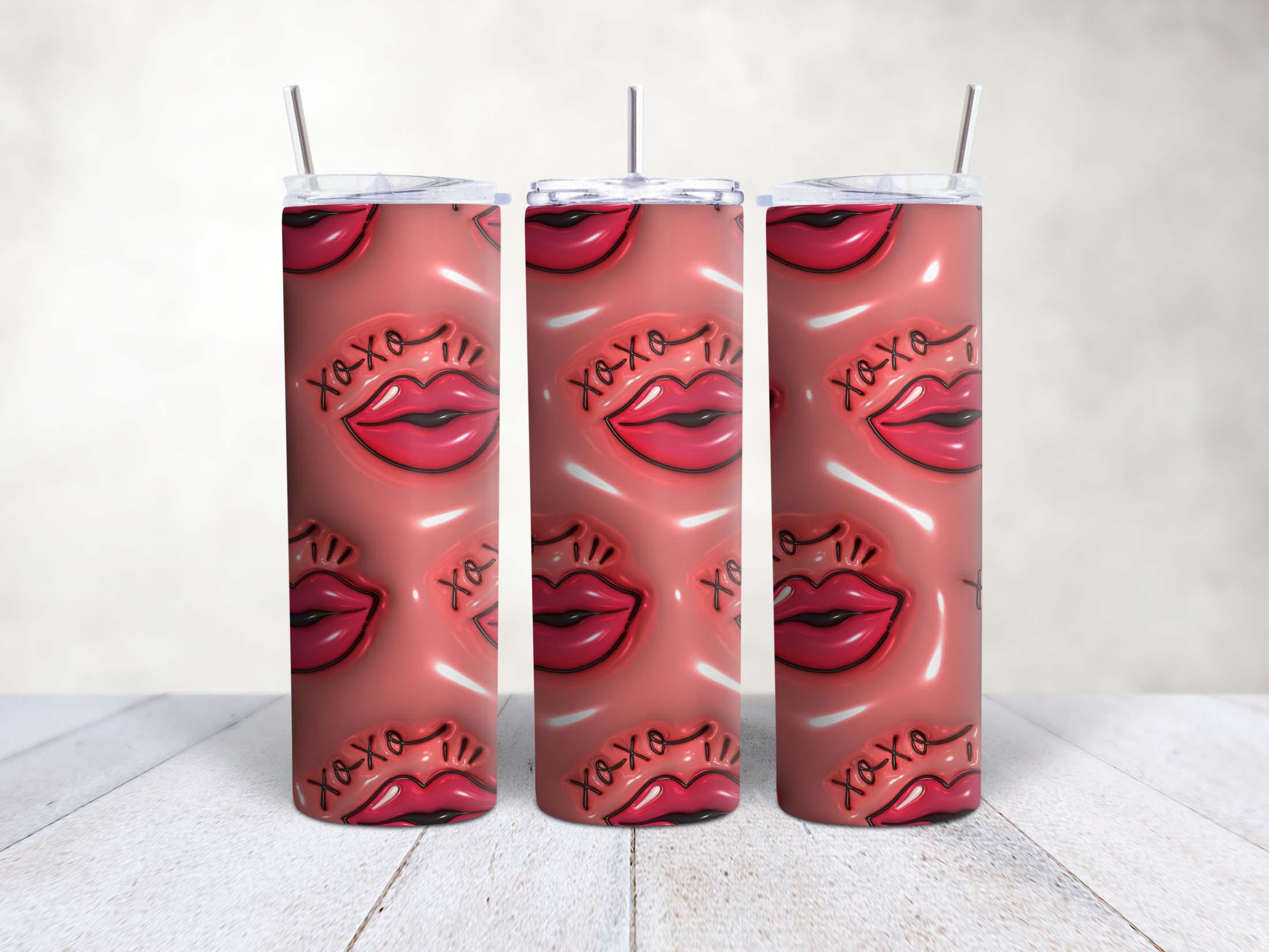 20oz Skinny Stainless Steel Tumbler – Inflated Hearts & Smiley Tumbler Design | Glossy Insulated Travel Cup with Lid, Metal Straw, Brush - Image 2