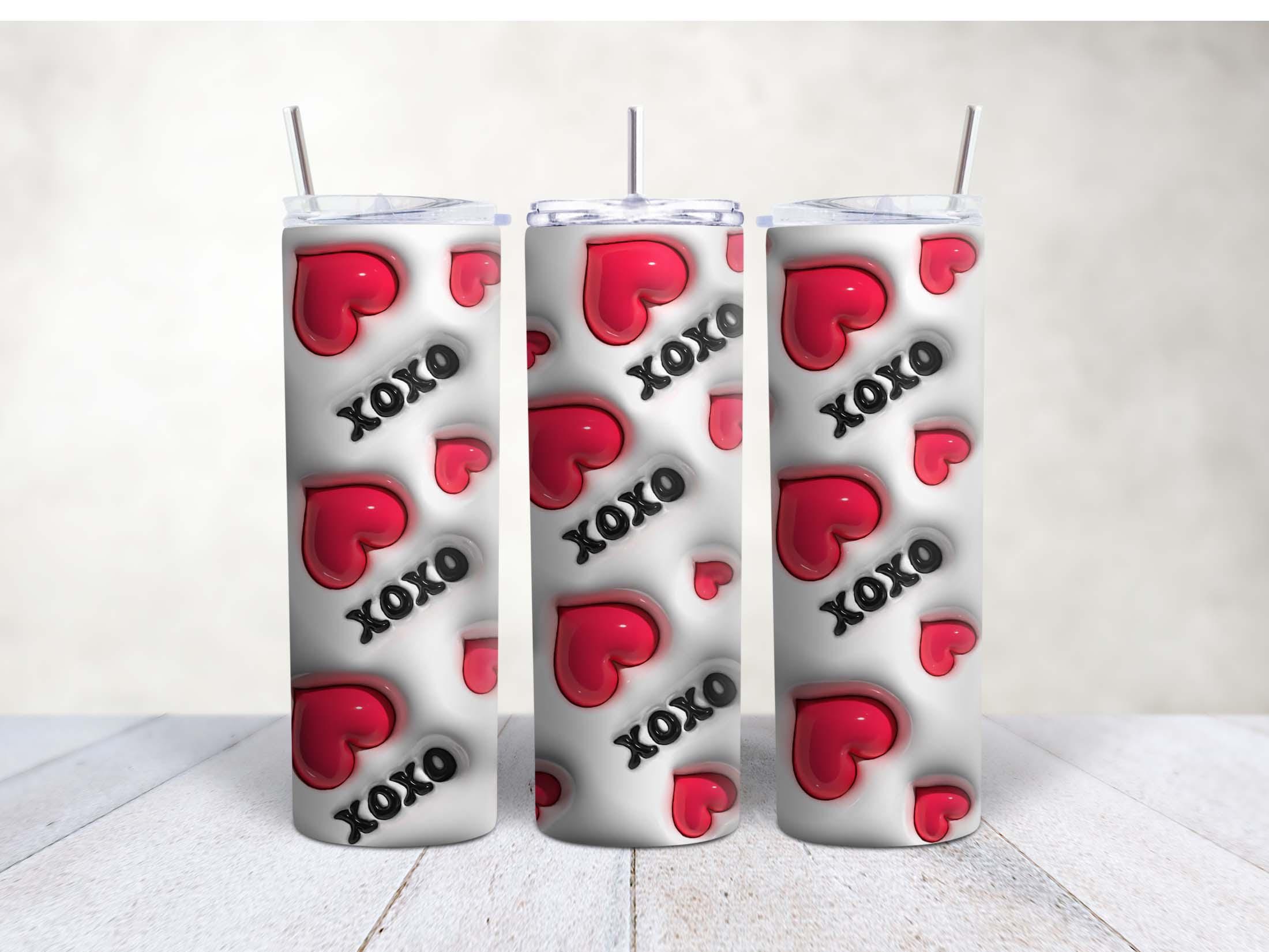 20oz Skinny Stainless Steel Tumbler – Inflated Hearts & Smiley Tumbler Design | Glossy Insulated Travel Cup with Lid, Metal Straw, Brush - Image 8