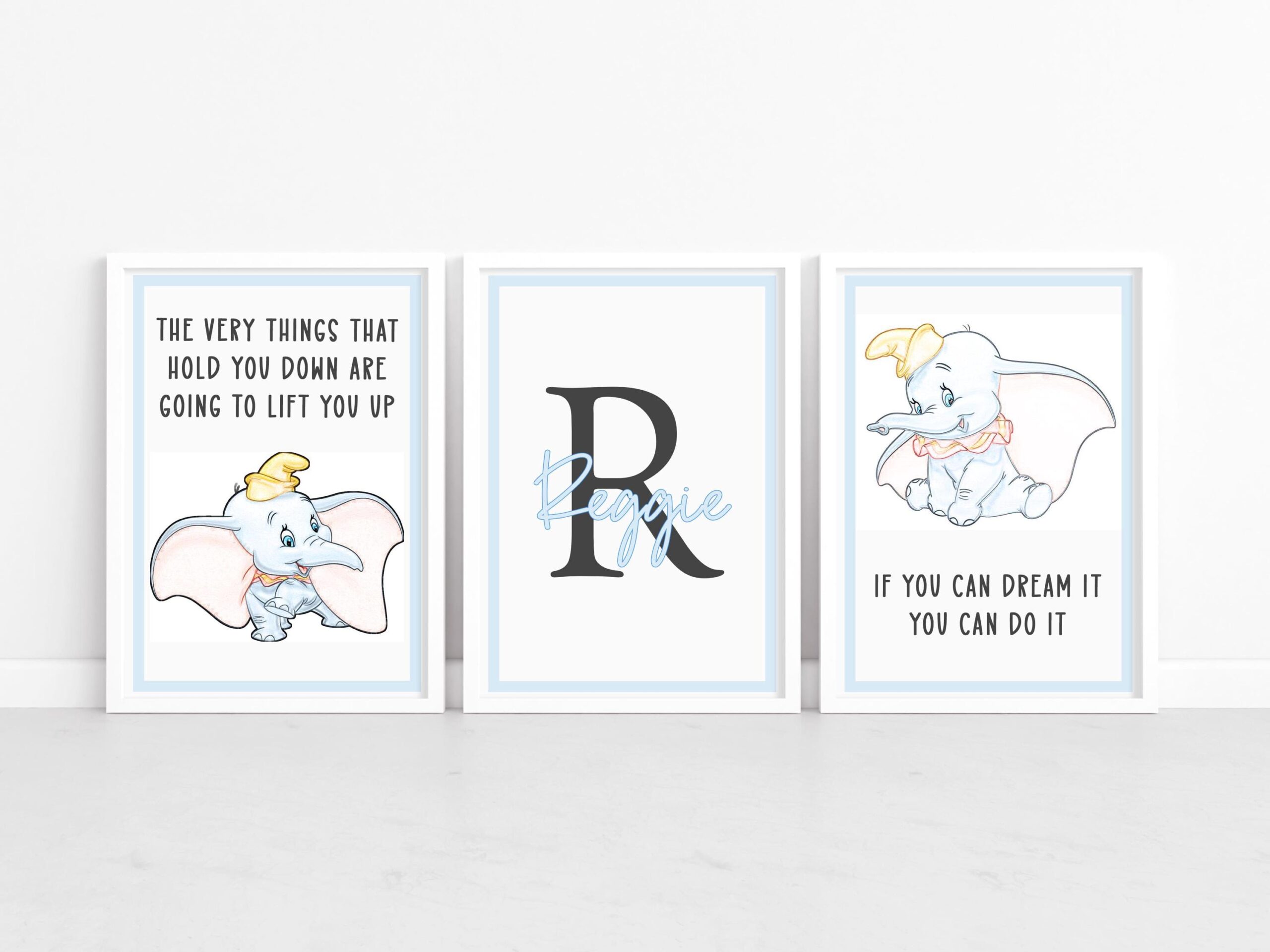 Set of 3 Personalised Elephant Wall Art Prints – Custom Name Nursery Decor A4 | A3 - Image 2