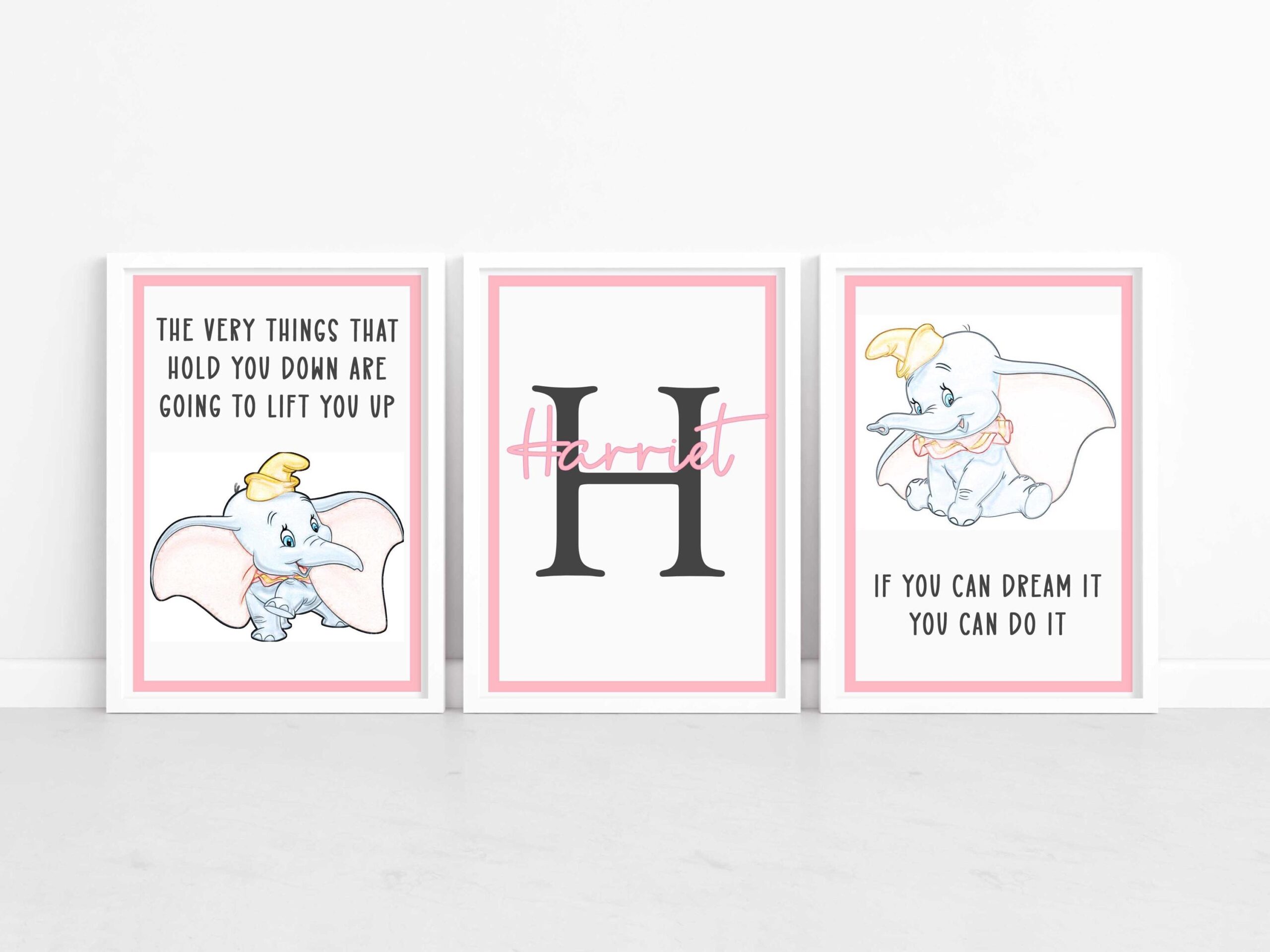 Set of 3 Personalised Elephant Wall Art Prints – Custom Name Nursery Decor A4 | A3 - Image 3
