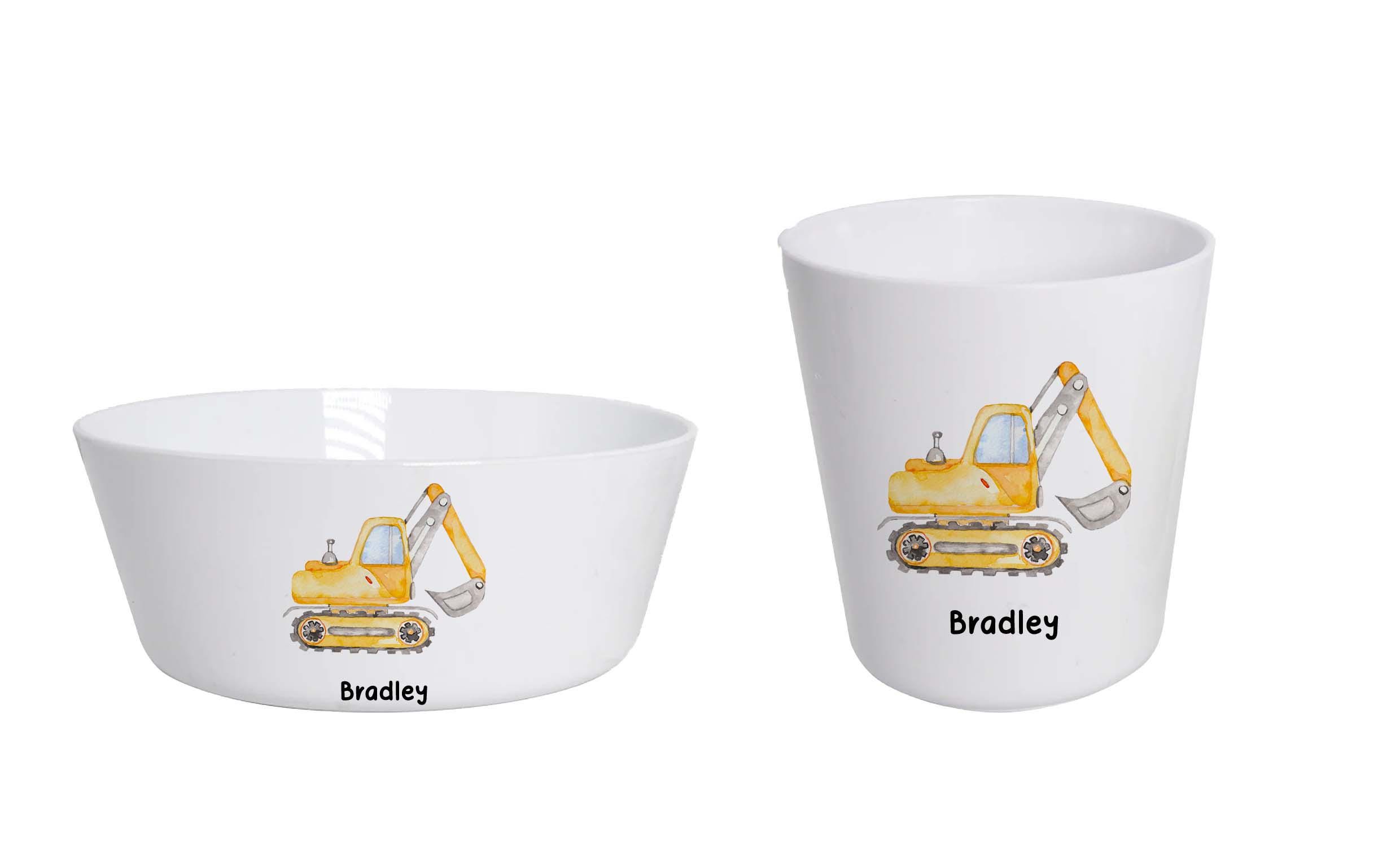 Personalised Construction Digger Plate Set – Kids Initial Dinnerware – Custom Name Children’s Meal Set - Image 2