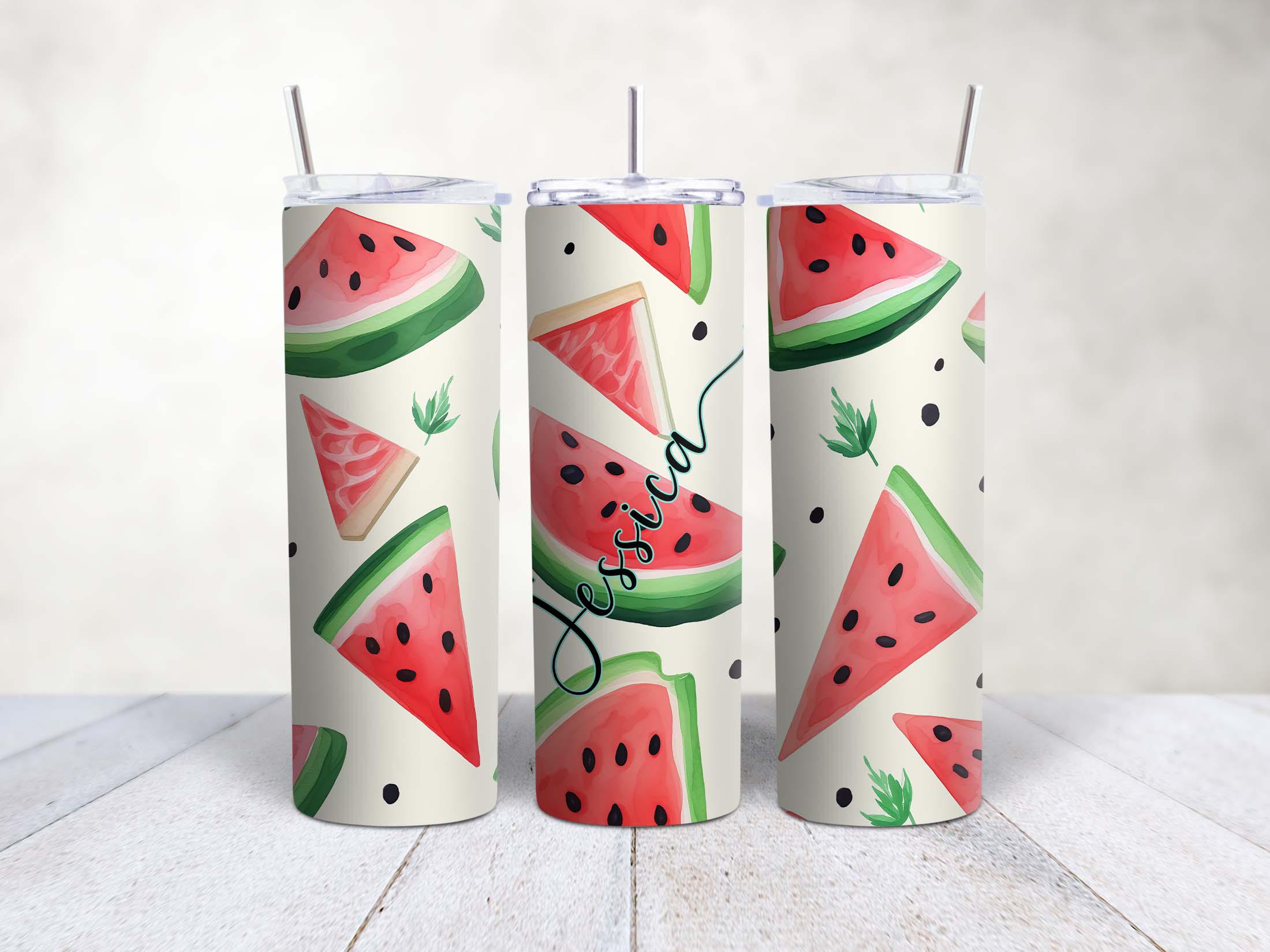 Personalised Fruit Skinny Tumbler 20oz – Custom Stainless Steel Cup with Straw, Cherry & Melon Design | high gloss | travel mug - Image 6