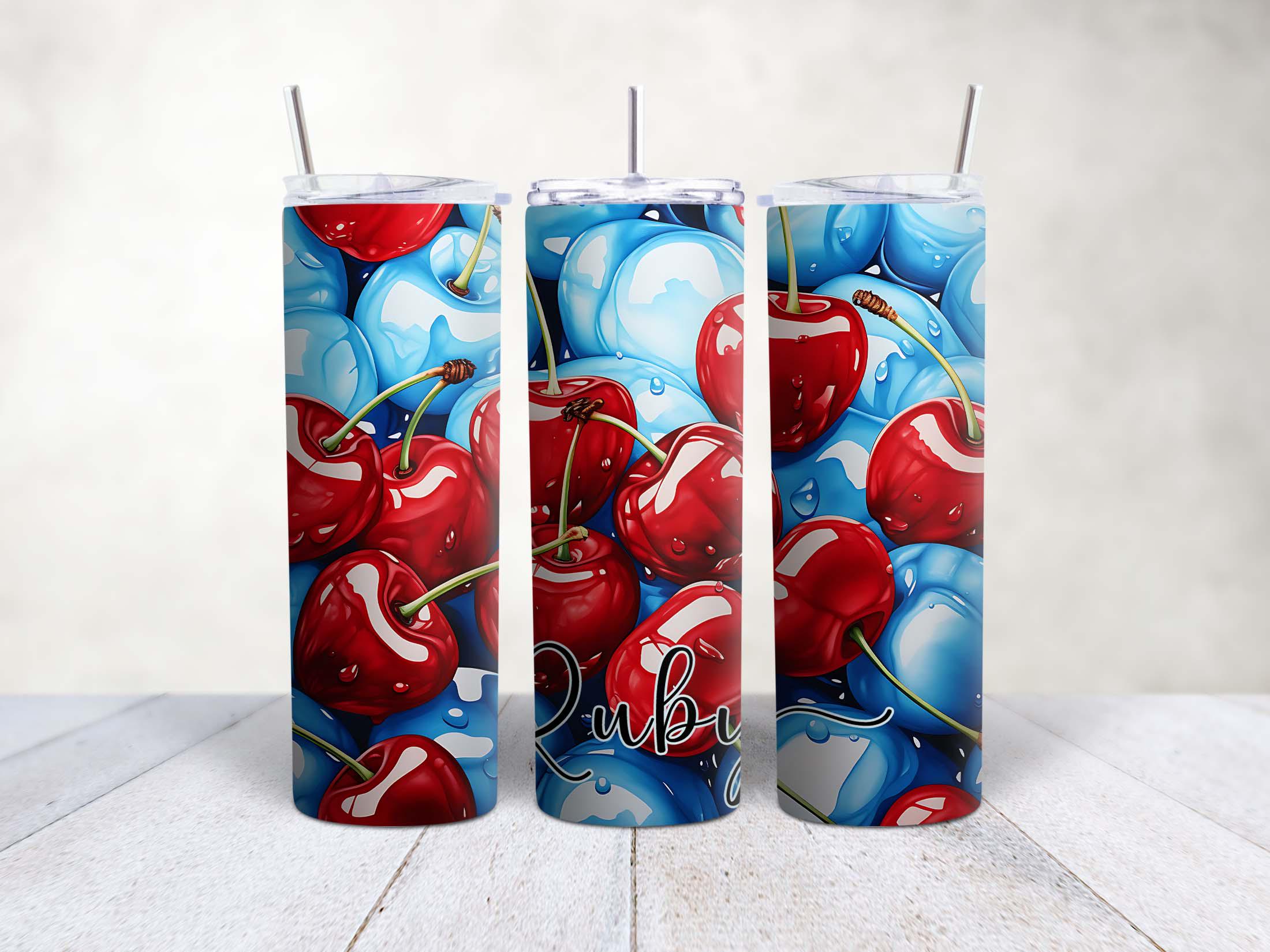 Personalised Fruit Skinny Tumbler 20oz – Custom Stainless Steel Cup with Straw, Cherry & Melon Design | high gloss | travel mug - Image 5