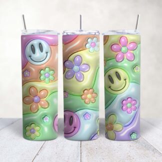 20oz skinny tumbler steel inflated 20oz glossy tumbler inflated tumbler lock lid metal straw brush & gift box love hearts smiley