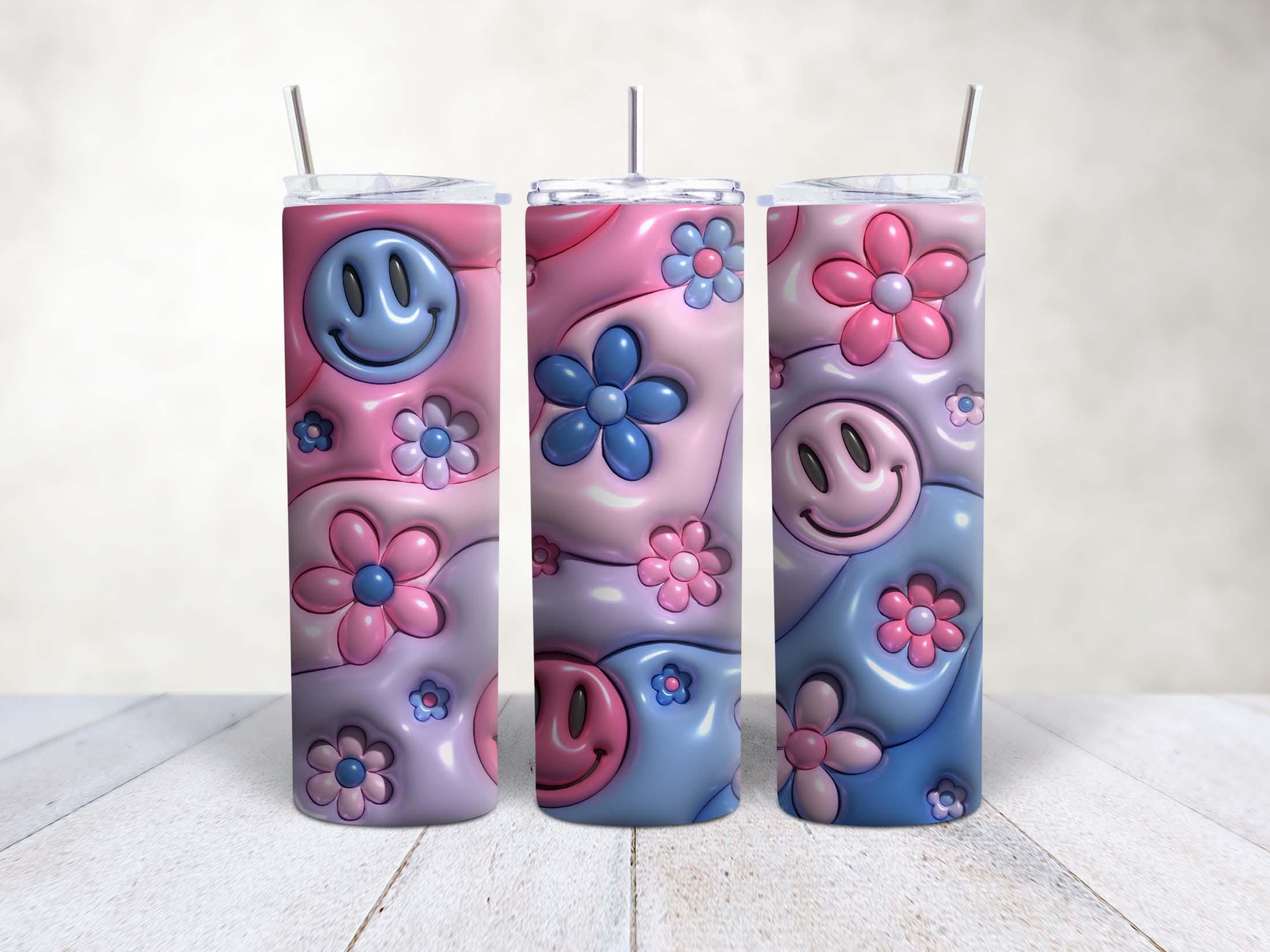 20oz Skinny Stainless Steel Tumbler – Inflated Hearts & Smiley Tumbler Design | Glossy Insulated Travel Cup with Lid, Metal Straw, Brush - Image 7