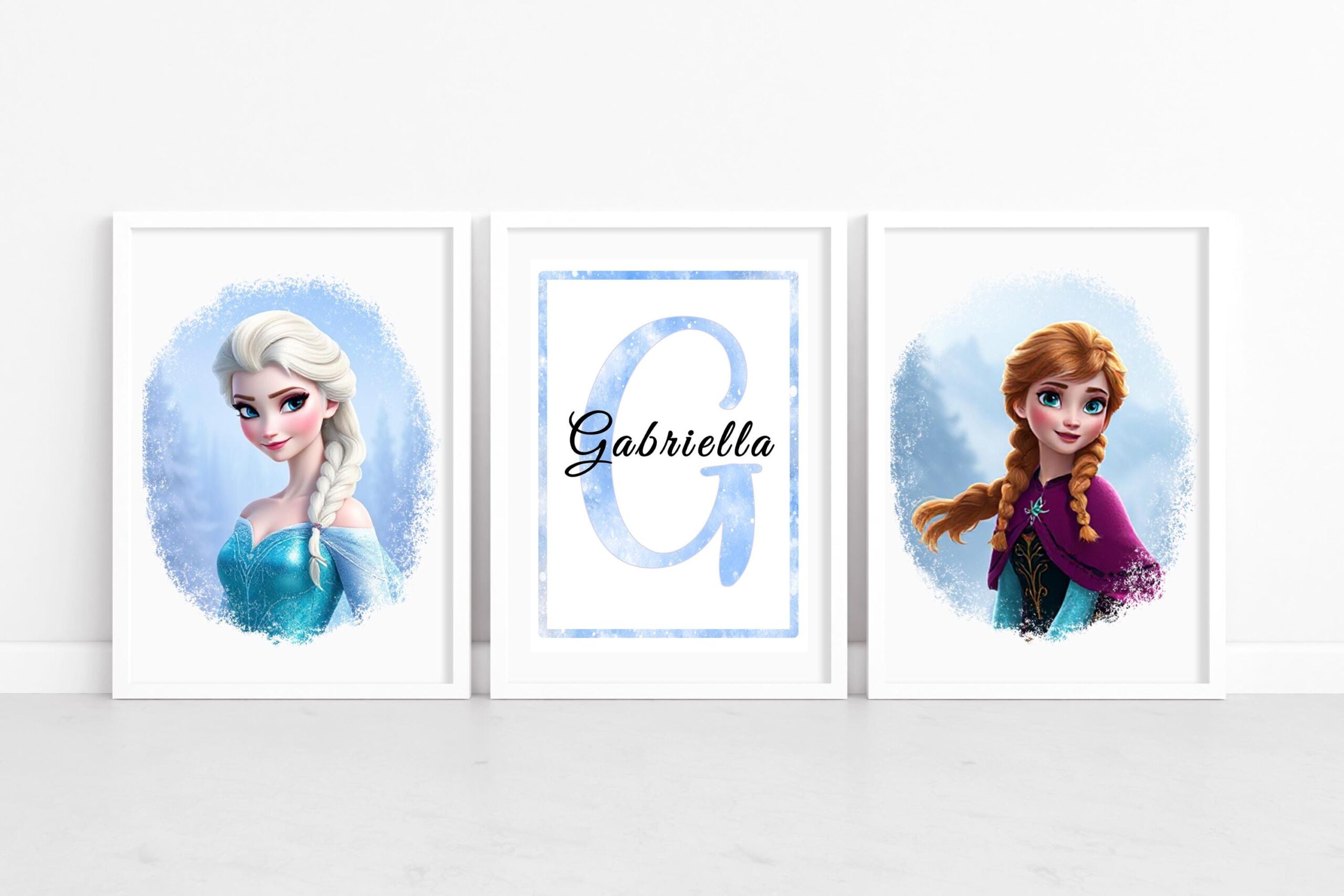 Set of 3 Personalised Ice Princess Wall Art Prints – Winter Sisters & Snowman Kids Room Decor (A4) or A3 - Image 2