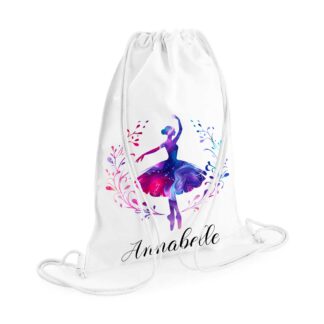Personalised Ballerina Drawstring Bag | Girls’ Dance Gym Bag | Ballet Gift for Dancers | Custom Name Dance Bag