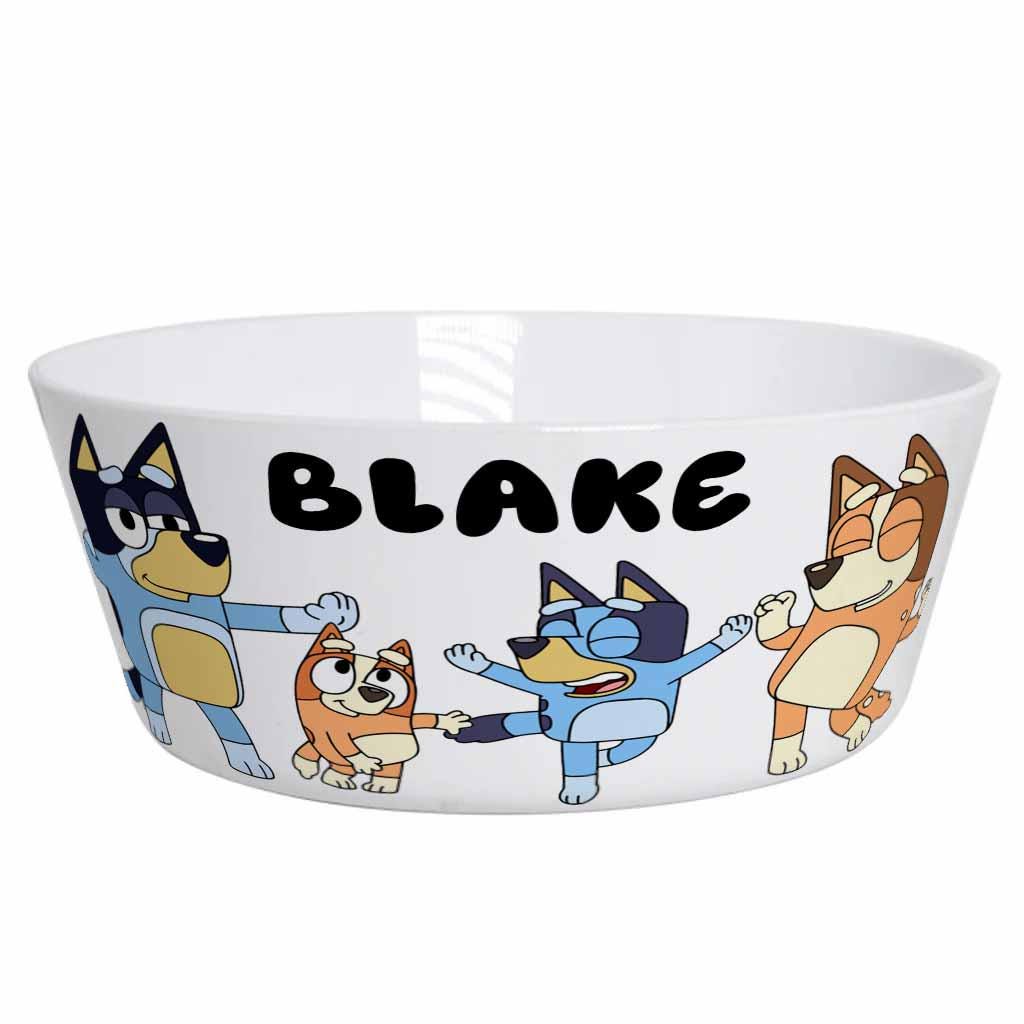 Personalised Kids Dinnerware Set | Blue dog Plate Bowl Cup and Cutlery | Custom Name Children’s Tableware Gift - Image 4