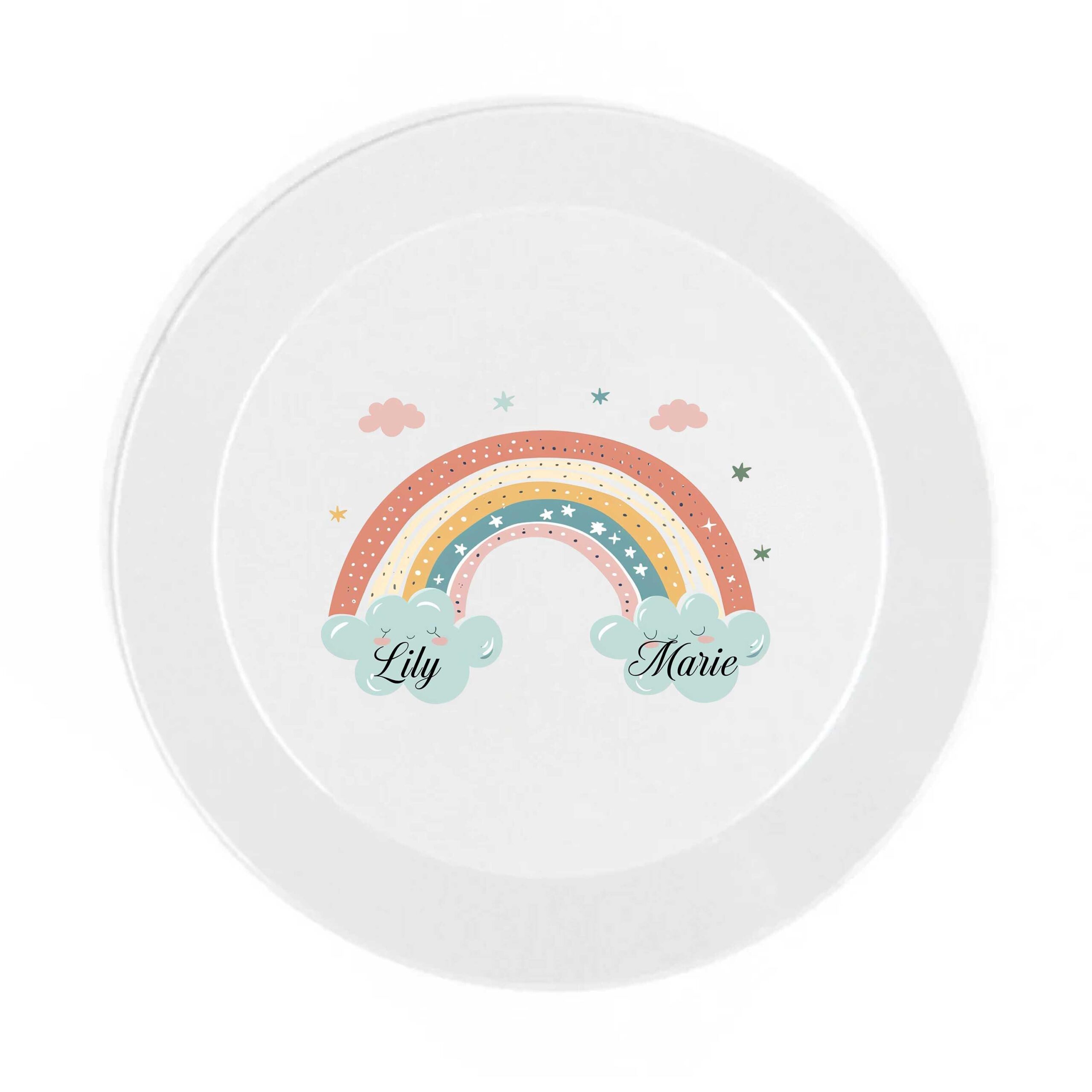 Personalised Rainbow Kids Dinnerware Set | Custom Name Plate Bowl Cup & Cutlery | Girls Birthday Gift | Toddler Mealtime Set - Image 2