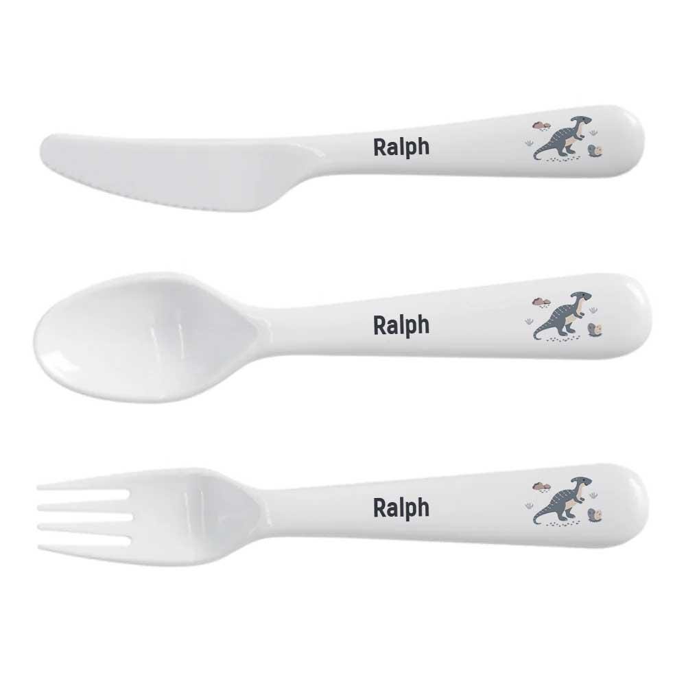Personalised Dinosaur Kids Dinnerware Set | Custom Name Plate Bowl Cup and Cutlery | cutesaurus Set & Birthday Gift - Image 6