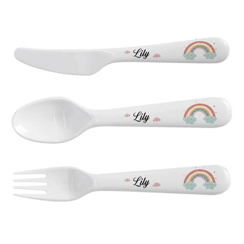Personalised Rainbow Kids Dinnerware Set | Custom Name Plate Bowl Cup & Cutlery | Girls Birthday Gift | Toddler Mealtime Set - Image 6