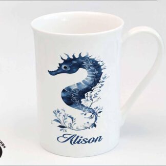 Personalised Blue Chinoiserie Bone China Mug – Custom Tea Coffee Cup, Teacher Gift, Birthday Present for Her or Him, Unique Personalised Mug