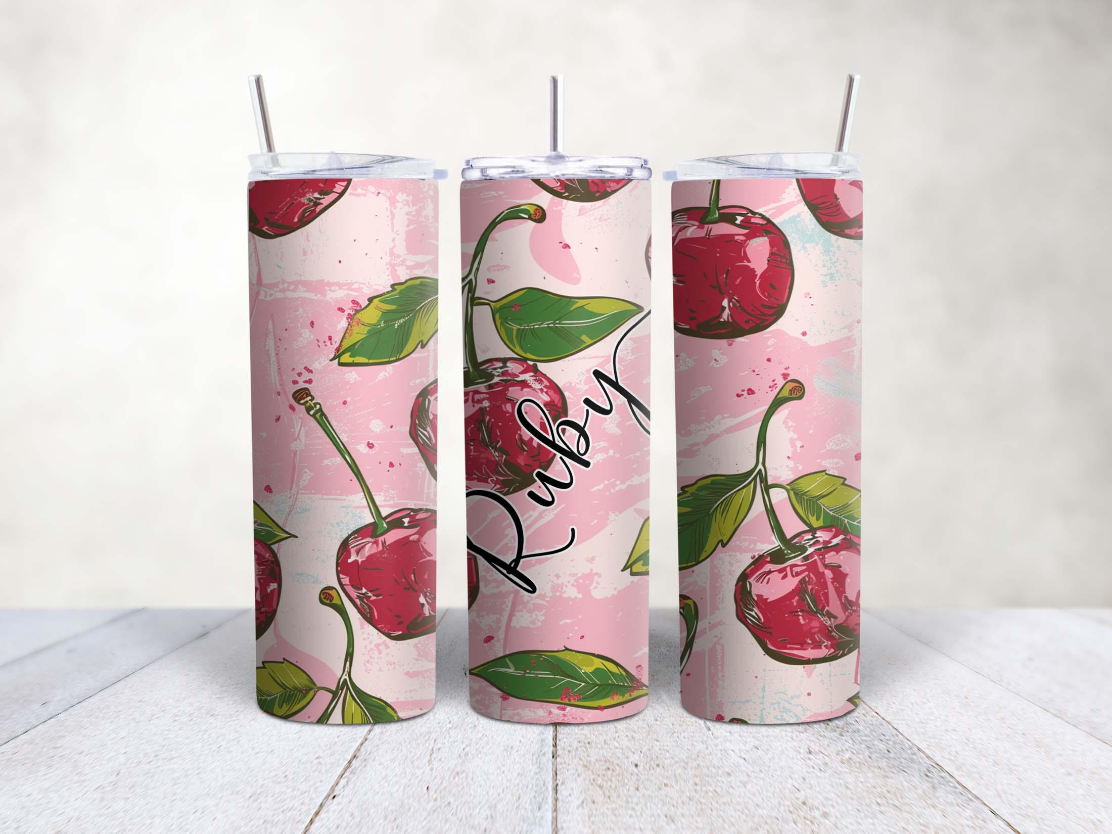 Personalised Fruit Skinny Tumbler 20oz – Custom Stainless Steel Cup with Straw, Cherry & Melon Design | high gloss | travel mug - Image 10