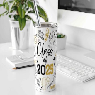 Personalized Graduation Tumbler: 20oz Steel Skinny Tumbler with Straw