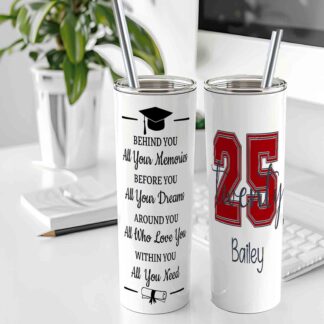 Personalized Graduation Tumbler: 20oz Steel Skinny Tumbler with Lid