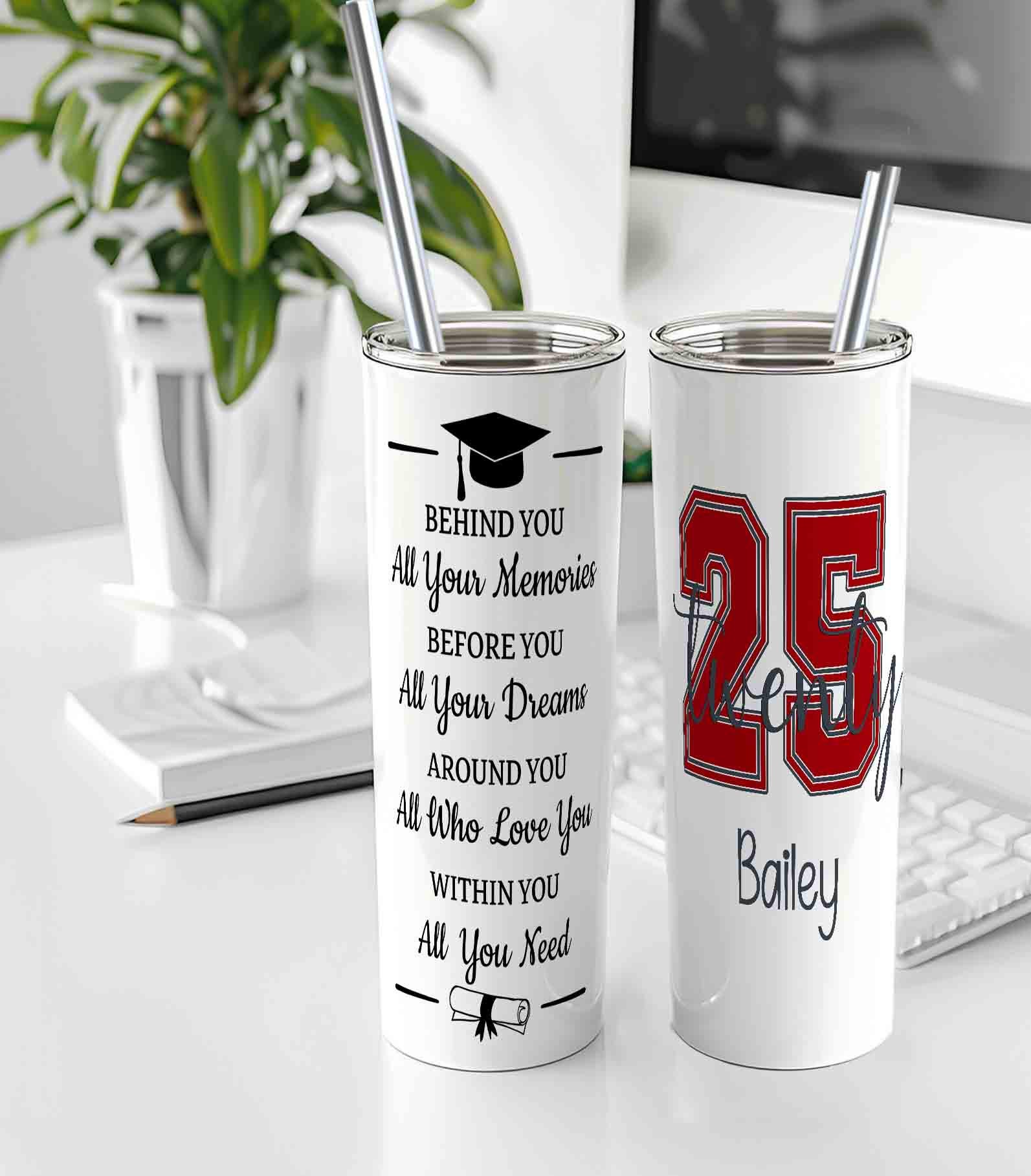 Personalised Graduation 20oz Skinny Tumbler – Custom Stainless Steel Cup with Lid, Class of Gift 2026 update