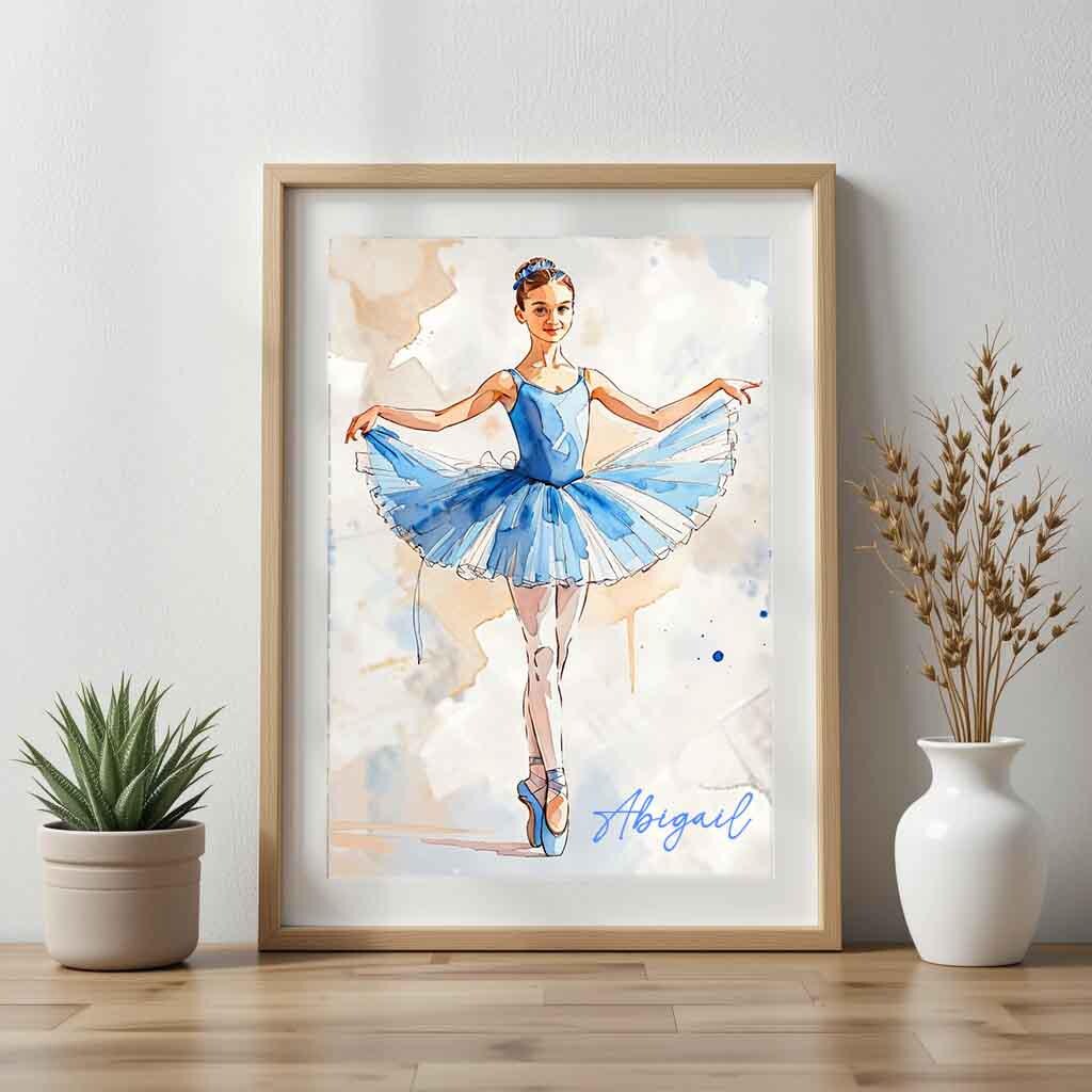Personalised Ballerina Watercolour Art Print – Custom A4 Ballet Wall Decor with Name – Fine Art Gift for Dancers, Girls Bedroom or Nursery - Image 2