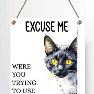 Personalised Funny Cat Bathroom Sign: High Gloss Metal Plaque