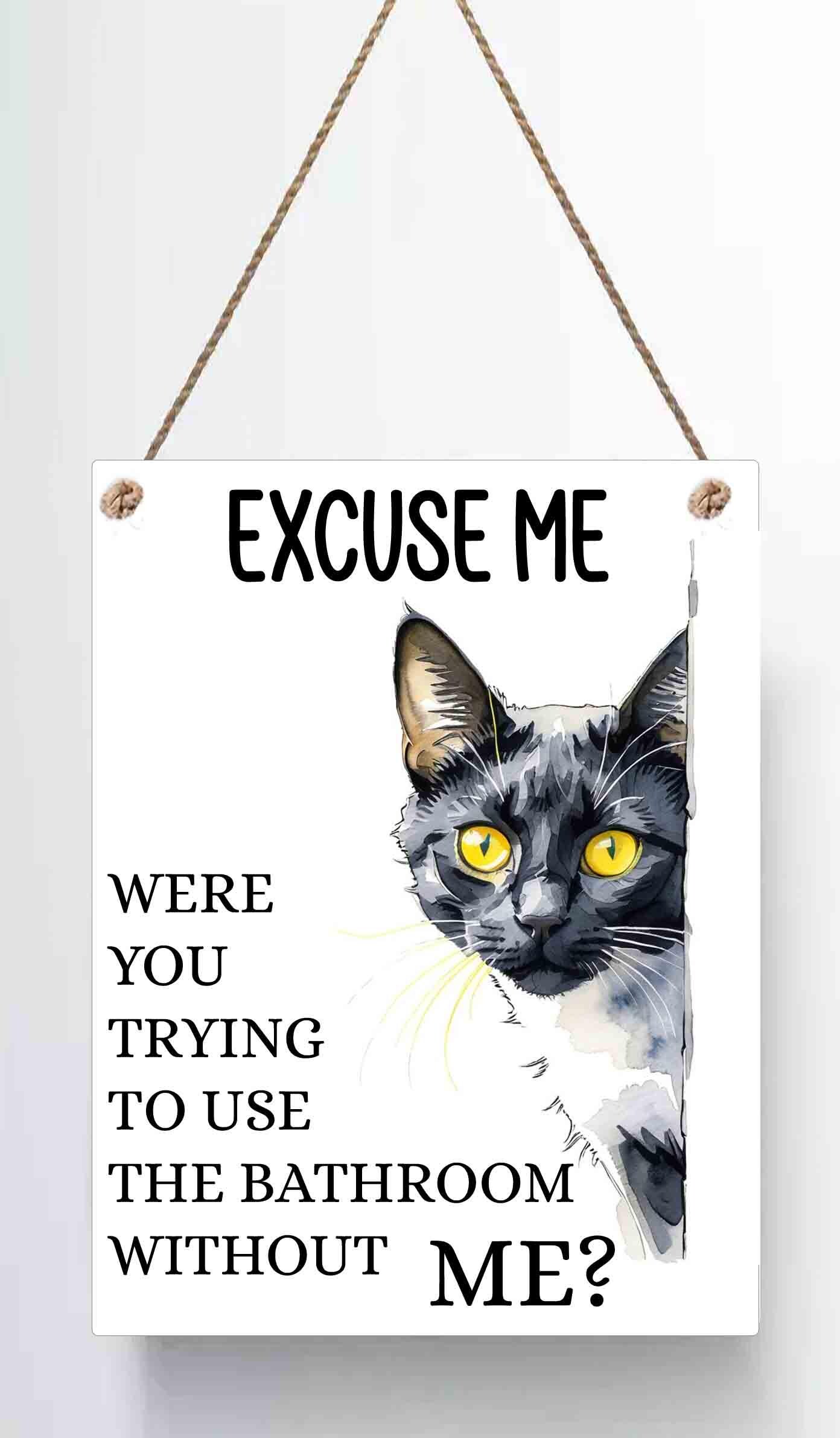Personalised Funny Cat Bathroom Sign – High Gloss Metal Plaque A5