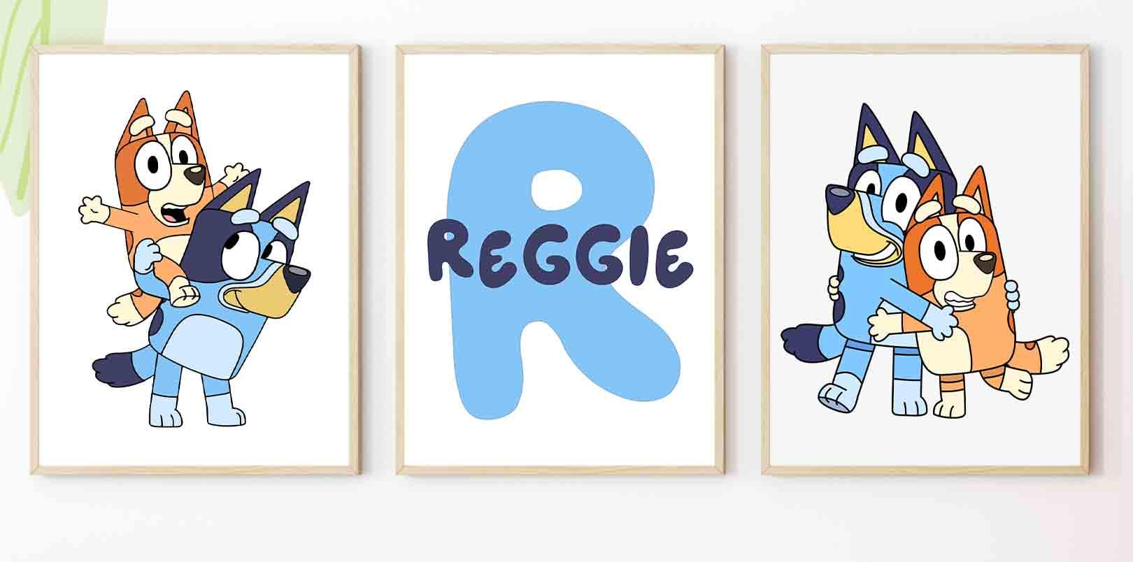 Personalised Blue Dog Wall Art Set of 3 – Custom Name Prints, Nursery Decor for Boys or Girls, Toddler Room, Bingo Blue dog Style - Image 3