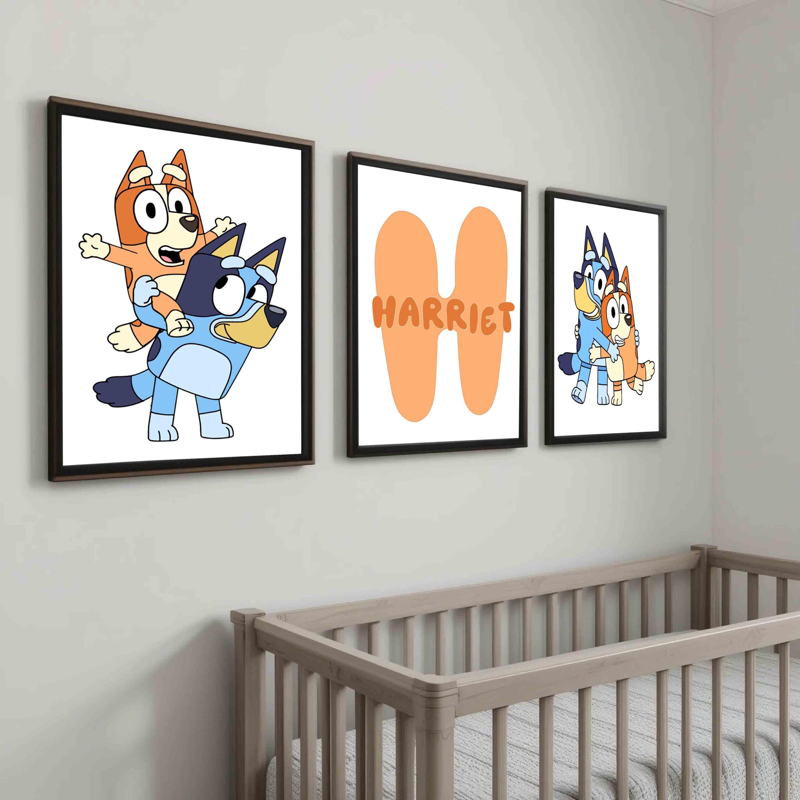 Personalised Blue Dog Wall Art Set of 3 – Custom Name Prints, Nursery Decor for Boys or Girls, Toddler Room, Bingo Blue dog Style - Image 2