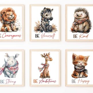 Safari Animal Baby Nursery Prints Set Children Poster Wall Art A4 fine art print