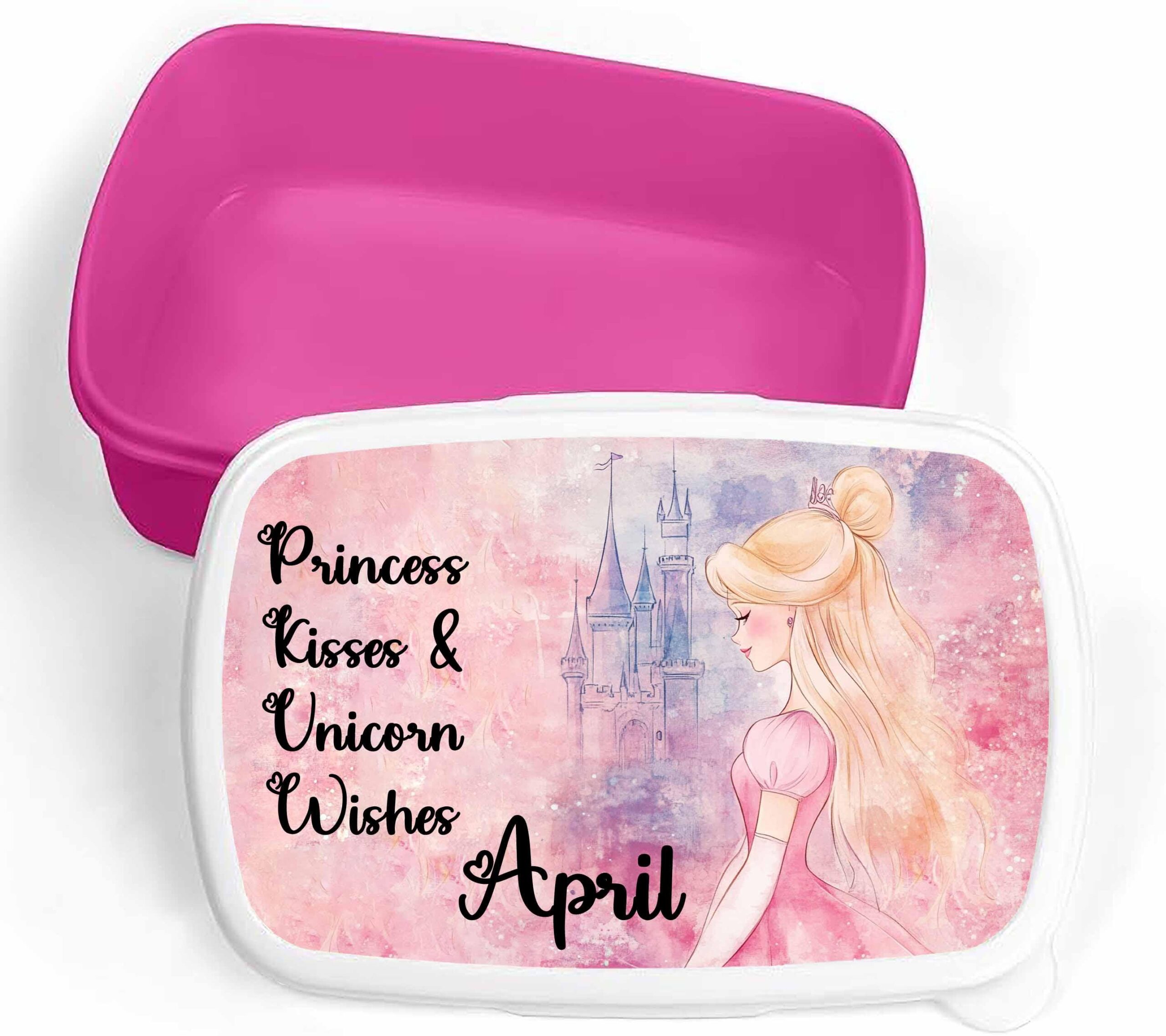 Personalised girls Lunch Box Children Kids School Food Box, princess fairy, watercolour - Image 2