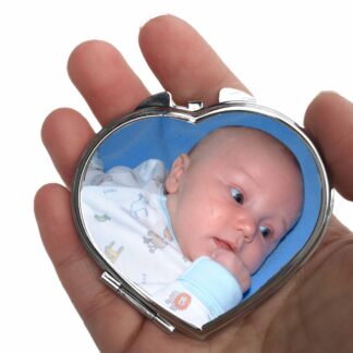 Personalised Heart Compact Mirror – Photo Gift for Her, Custom Handbag Mirror, Wedding, Birthday, Any Occasion Gift with Box