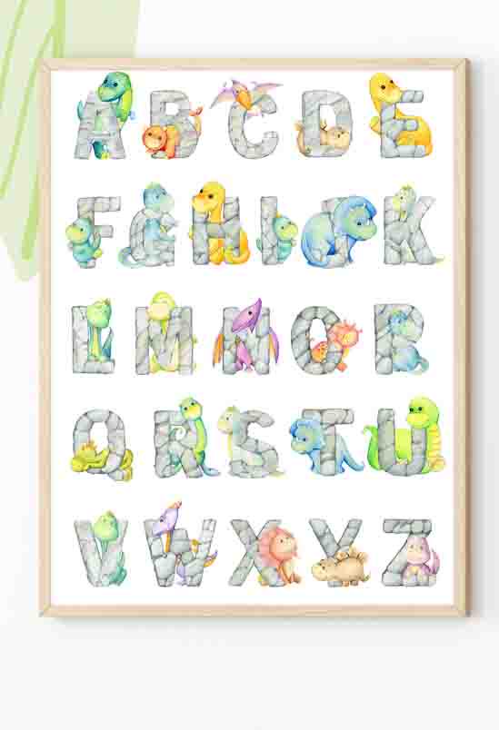 Personalised Dinosaur Prints Set – Alphabet & Numbers Nursery Wall Art A4 A3 - Image 4