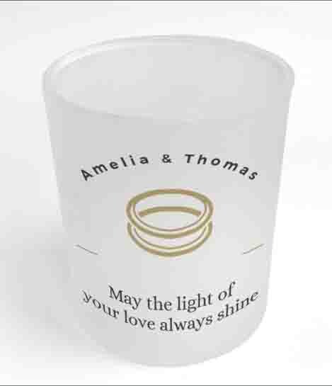 Personalised Wedding Gift Tealight Holder – Frosted Glass Bride and Groom Keepsake - Image 3