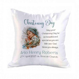 Personalised christening cushion named boho characters cushion personalised cover boy girl