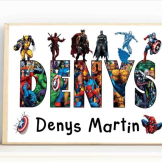 Personalised Superhero Nursery Art Prints – Custom Kids Room Wall Decor, Fantasy Character Prints, Boys Bedroom Superhero Poster