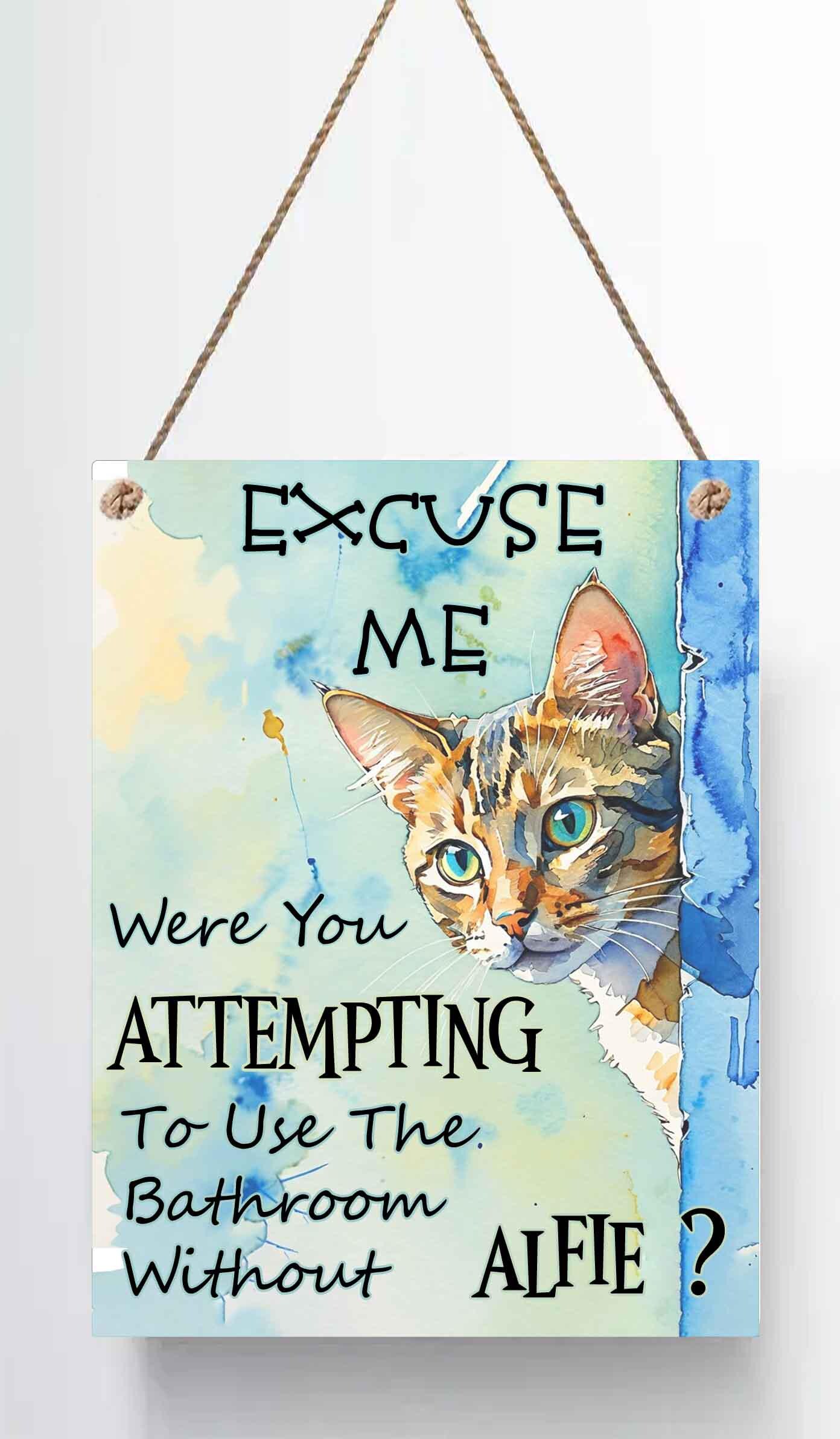 Personalised Funny Cat Bathroom Sign – High Gloss Metal Plaque A5 - Image 3