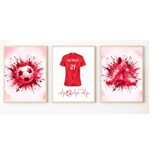 Personalised Football Art Print – Custom Team Colours, Boys Bedroom Wall Decor