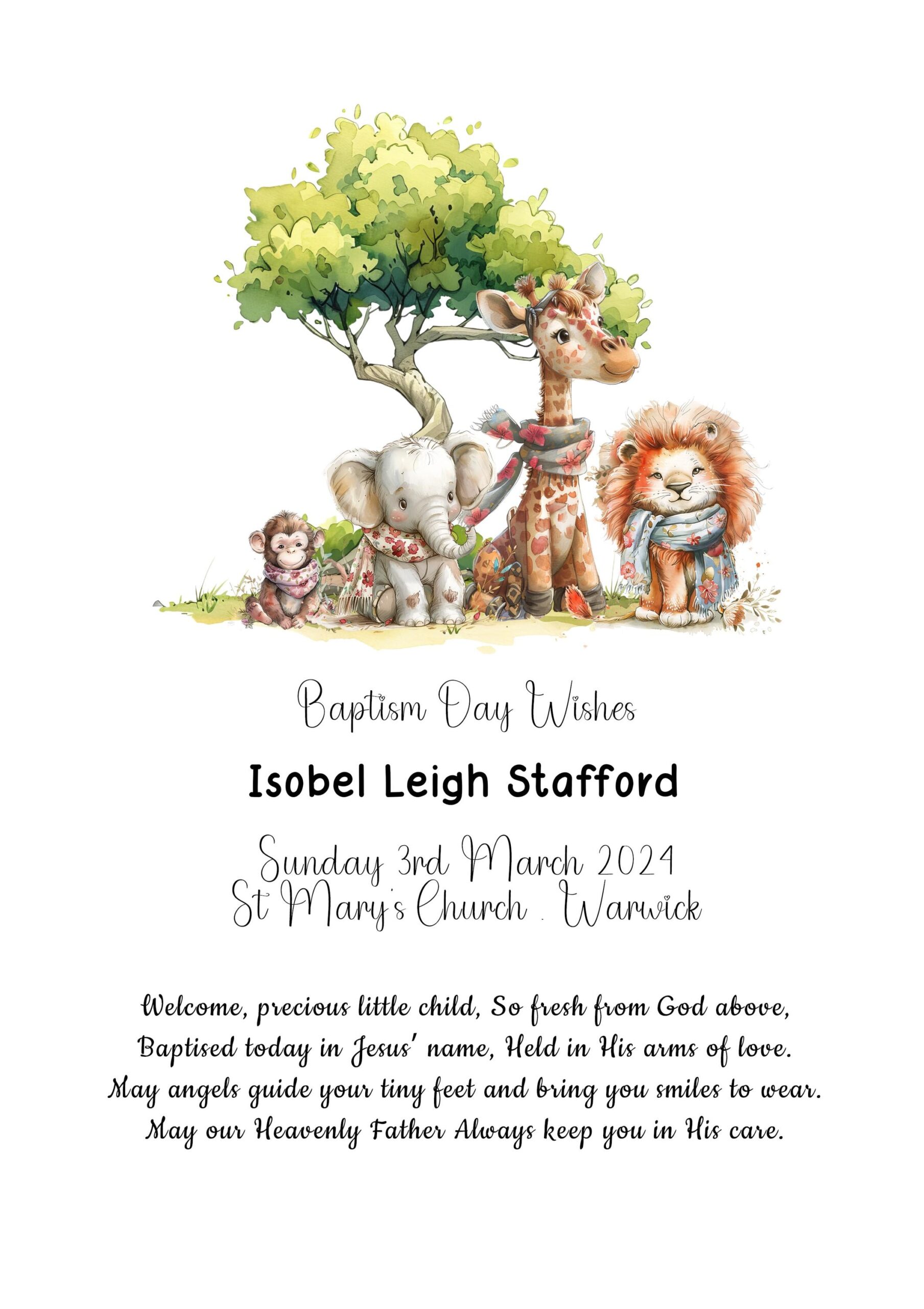 Personalised Christening Gift Print – New Baby Name Wall Art – Jungle Nursery A4 Fine Art Print - Image 2