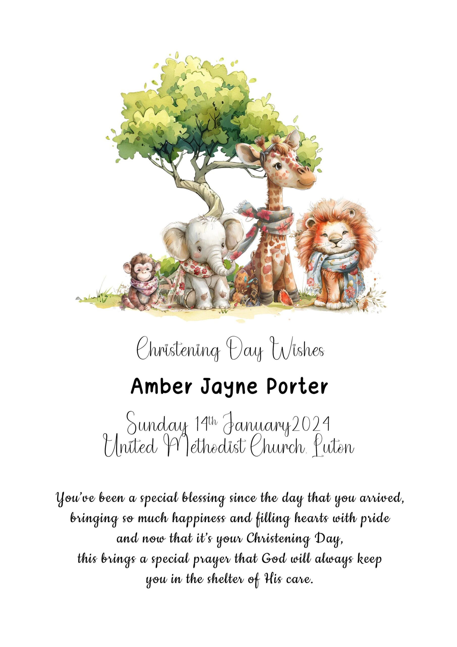 Personalised Christening Gift Print – New Baby Name Wall Art – Jungle Nursery A4 Fine Art Print - Image 3
