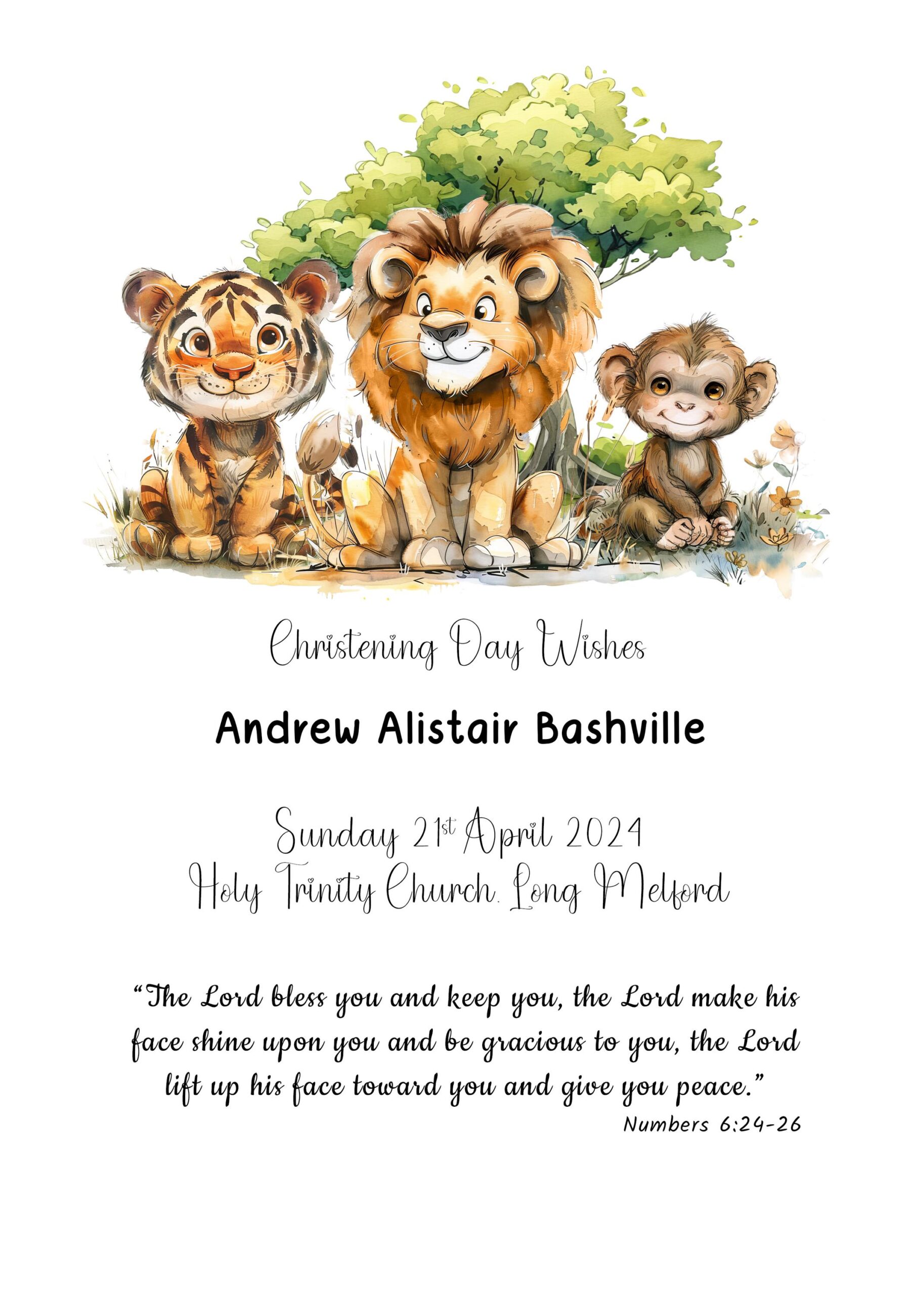 Personalised Christening Gift Print – New Baby Name Wall Art – Jungle Nursery A4 Fine Art Print - Image 6
