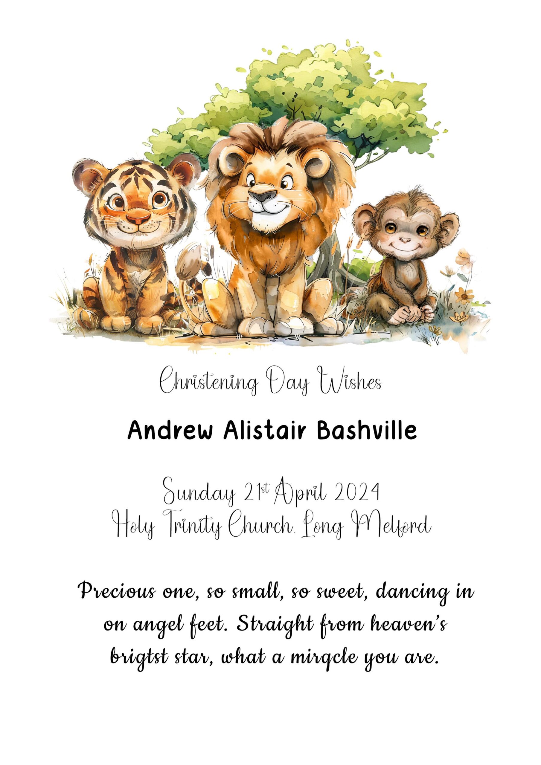 Personalised Christening Gift Print – New Baby Name Wall Art – Jungle Nursery A4 Fine Art Print - Image 7