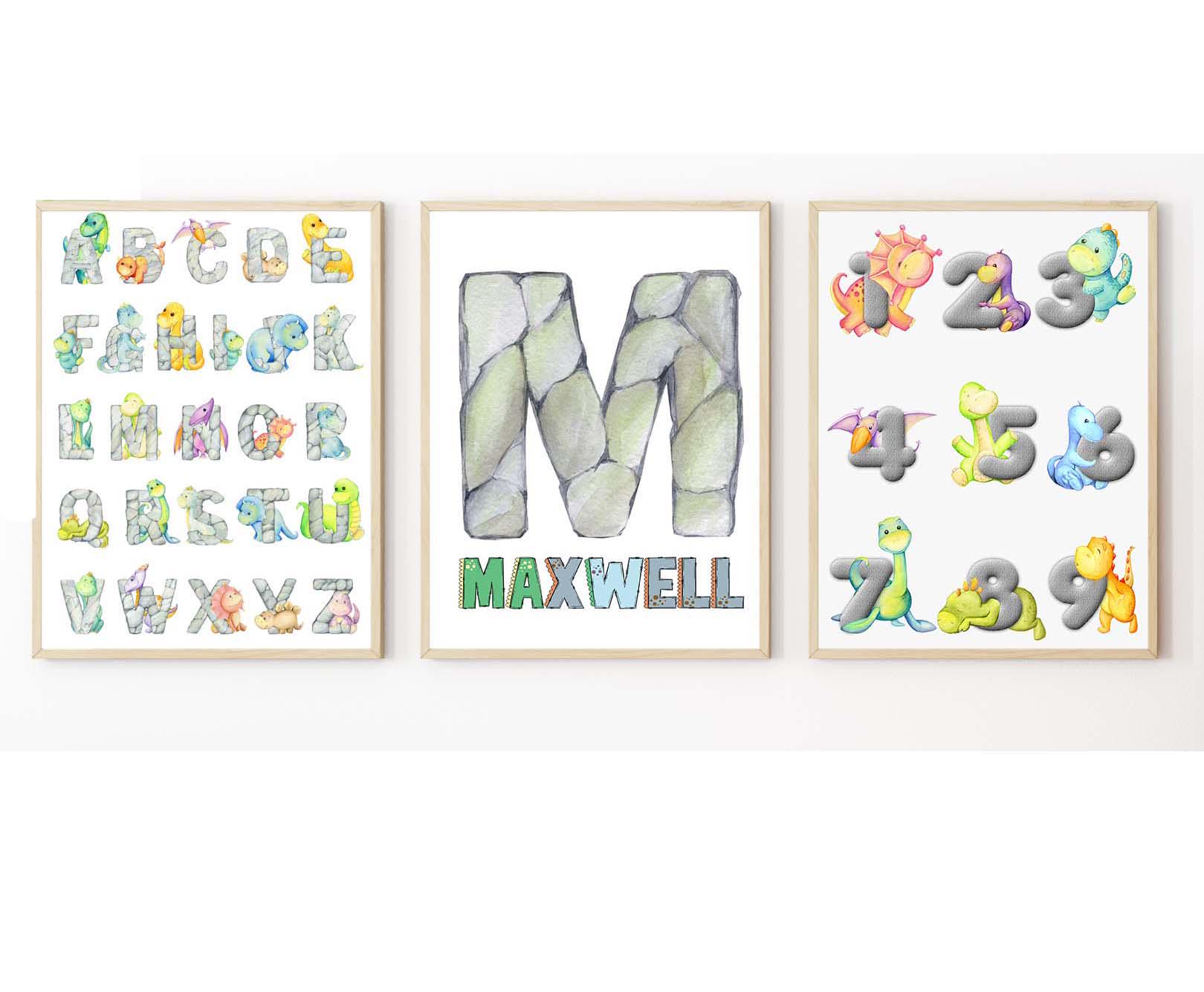 Personalised Dinosaur Prints Set – Alphabet & Numbers Nursery Wall Art A4 A3 - Image 2