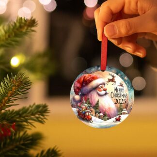 2025 Christmas Ornament: Snowman Scene Wooden Disc